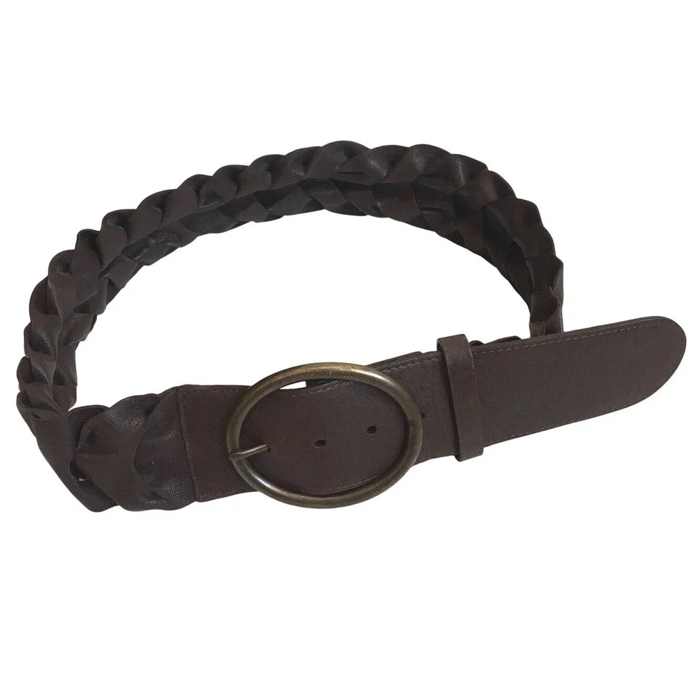 NEW VTG Y2K Liz Claiborne Leather Wide Woven Belt Womens Size S Brass Buckle